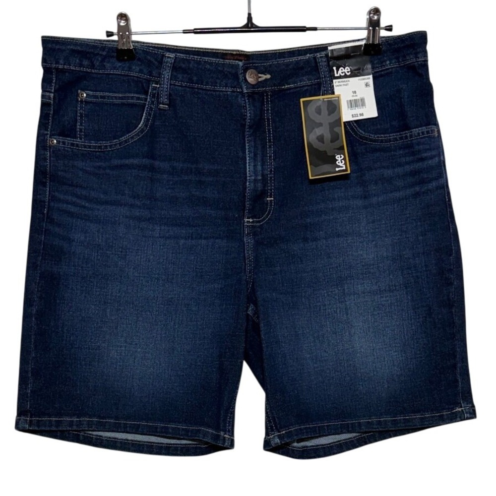 NEW Lee Shorts Womens 18 38 8" Inseam Blue Bermuda Premium Denim Jean Stretch